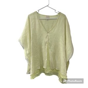 Chico's Women's S/M Sheer White Green Poncho Top Beach Cover Up
